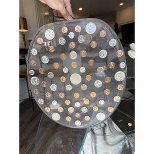 Antique + Vintage Silver Coins Money Lucite Acrylic Toilet Seat Cover Lid ONLY